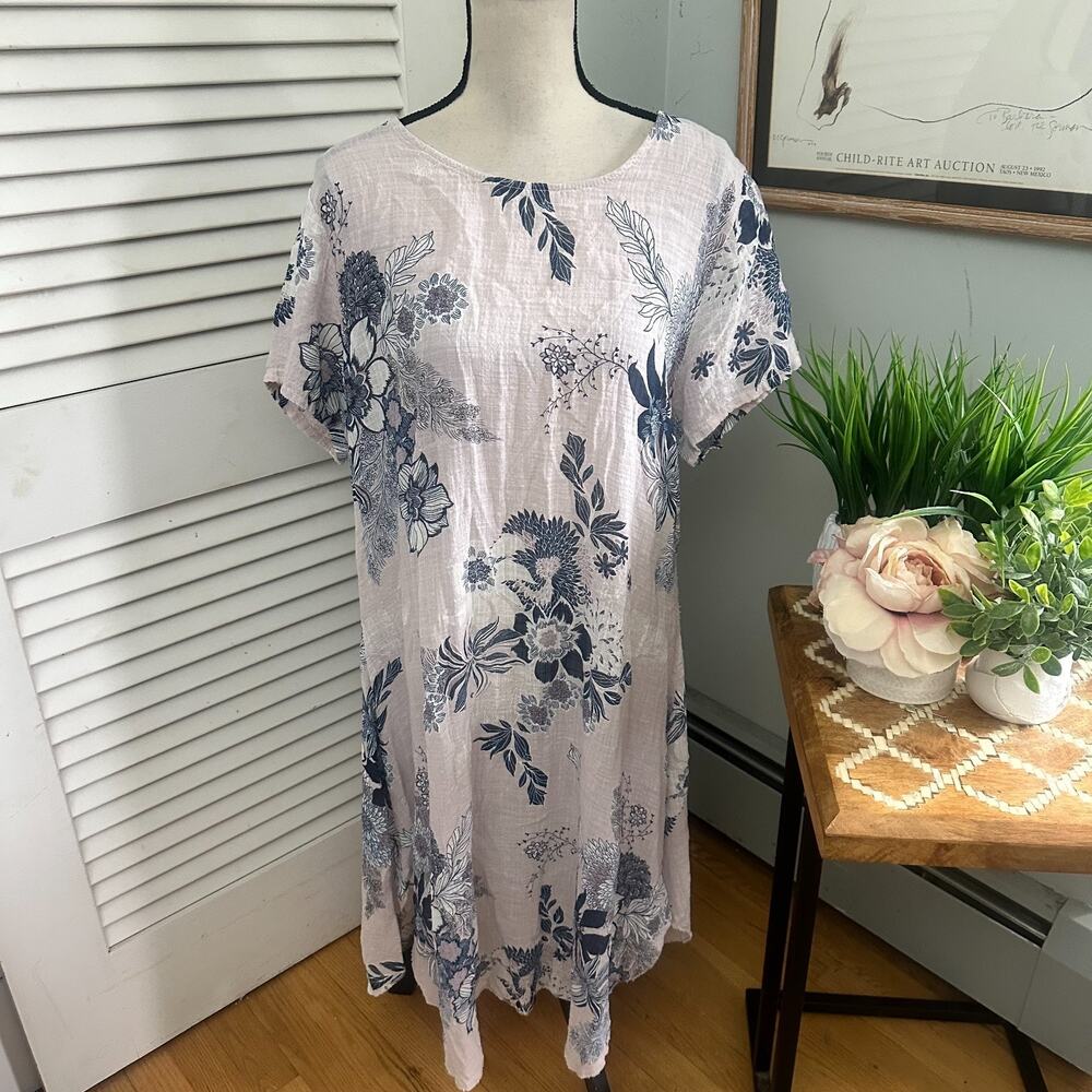 Beyond Capri Dress One Size Floral Midi Shift Feminine Coastal Italy Boho Chic